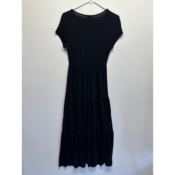 Olivia Rae Black Dress XL Midi Super Soft Jersey Knit Layers Cap Sleeve Cottage - Picture 7 of 9